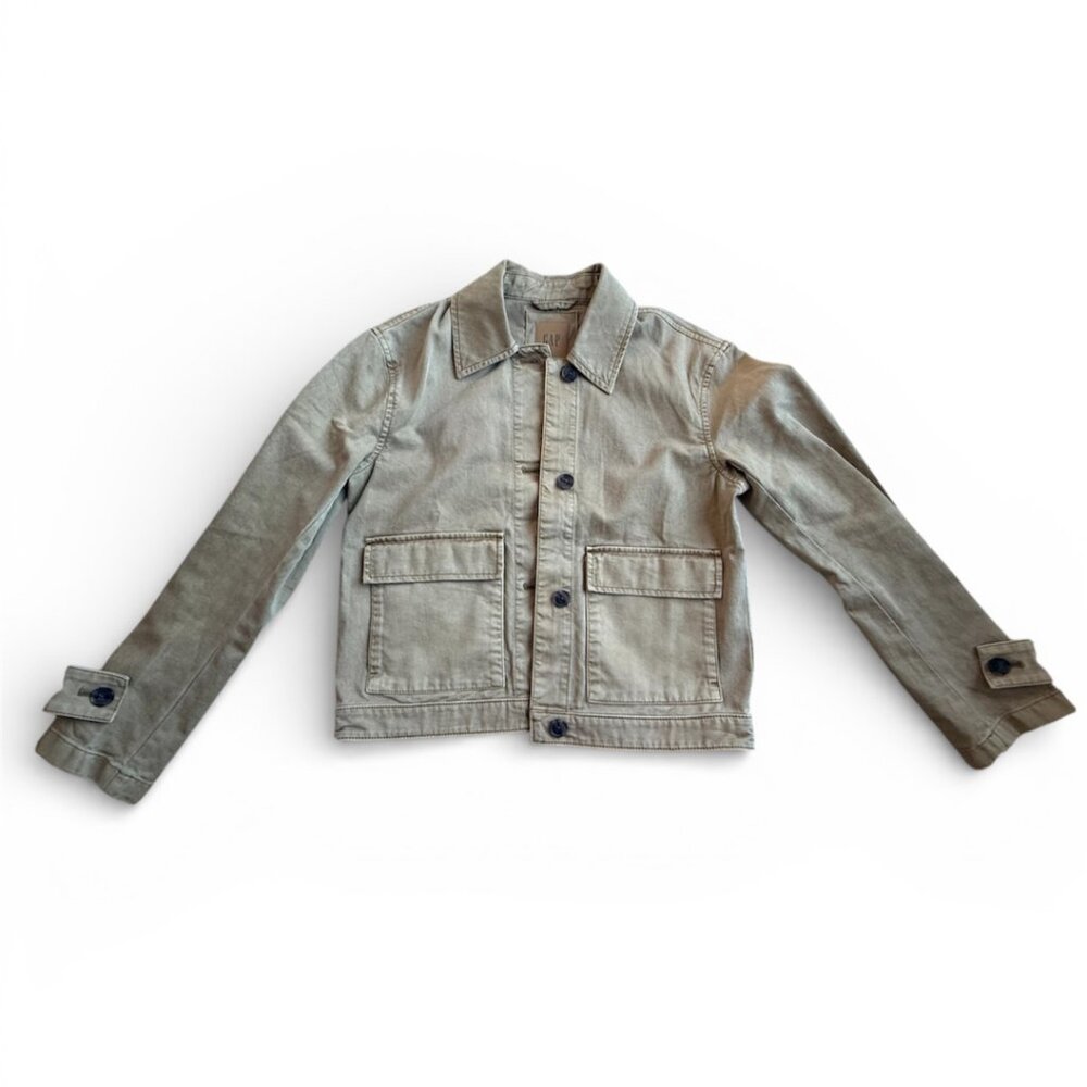 GAP Easy Utility Jacket Perfect Khaki XS Button Front Cotton Chore Coat - Picture 7 of 17